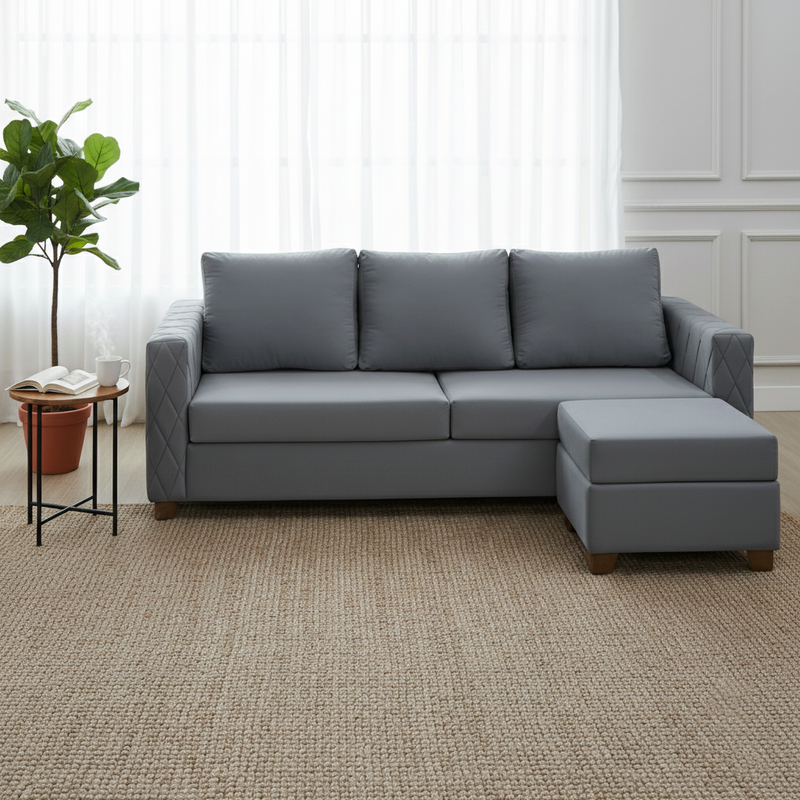 Wilber 3+1, 4 Seater Interchangeable L Shape Sofa Set (Grey)