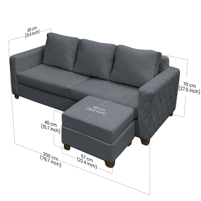 Wilber 3+1, 4 Seater Interchangeable L Shape Sofa Set (Grey)