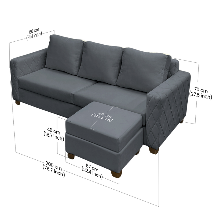 Wilber 3+1, 4 Seater Interchangeable L Shape Sofa Set (Grey)