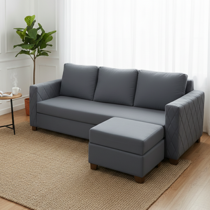 Wilber 3+1, 4 Seater Interchangeable L Shape Sofa Set (Grey)