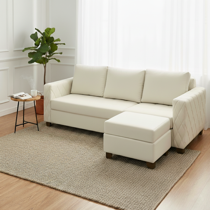 Wilber 3+1, 4 Seater Interchangeable L Shape Sofa Set (White)