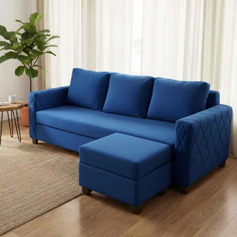 Wilber 3+1, 4 Seater Interchangeable L Shape Sofa Set  (Blue)