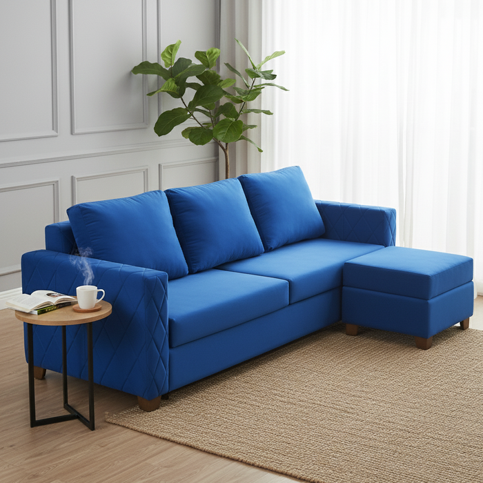 Wilber 3+1, 4 Seater Interchangeable L Shape Sofa Set  (Blue)