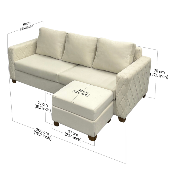 Wilber 3+1, 4 Seater Interchangeable L Shape Sofa Set (White)