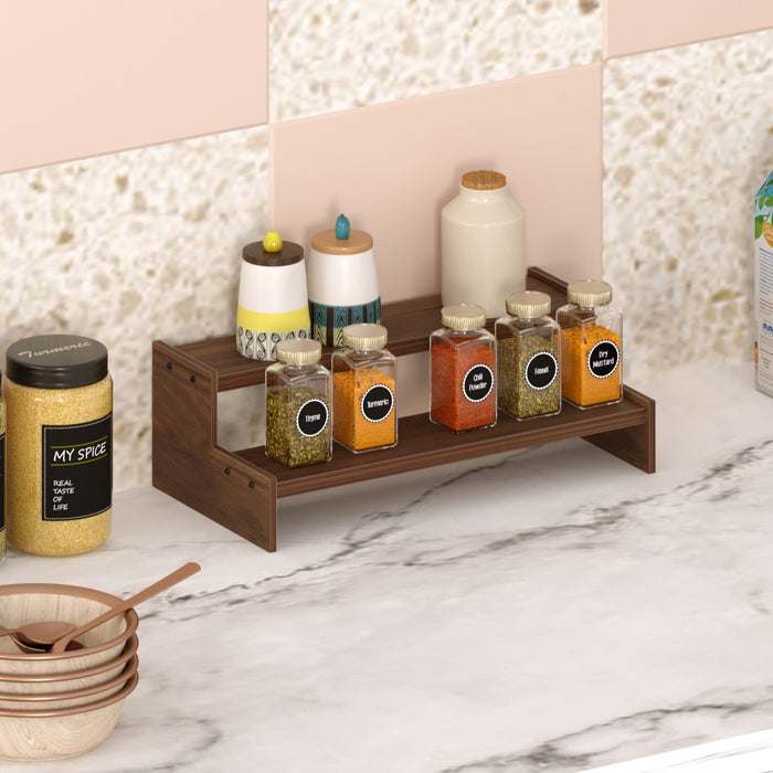 Dolvin Mini Ladder Style Engineering Wood Spice Masala Rack Shelf Stand Organizer/Spice Bottle Display Rack & Cup Stand for Home & Kitchen