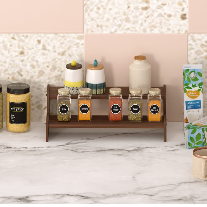 Dolvin Mini Ladder Style Engineering Wood Spice Masala Rack Shelf Stand Organizer/Spice Bottle Display Rack & Cup Stand for Home & Kitchen