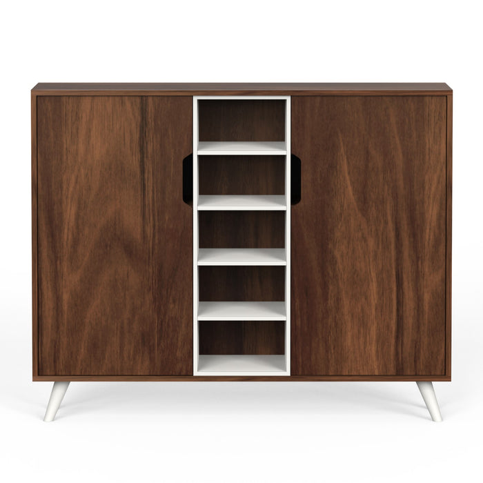 Furlyn Engineered Wood Dual Tone 2 Doors Shoe Rack Cabinet Slipper Footwear Stand Organizer with Handle Less Desgin & 5 Closed Shelves can Store Up to 25 Pairs for Home (Brown Maple & White)