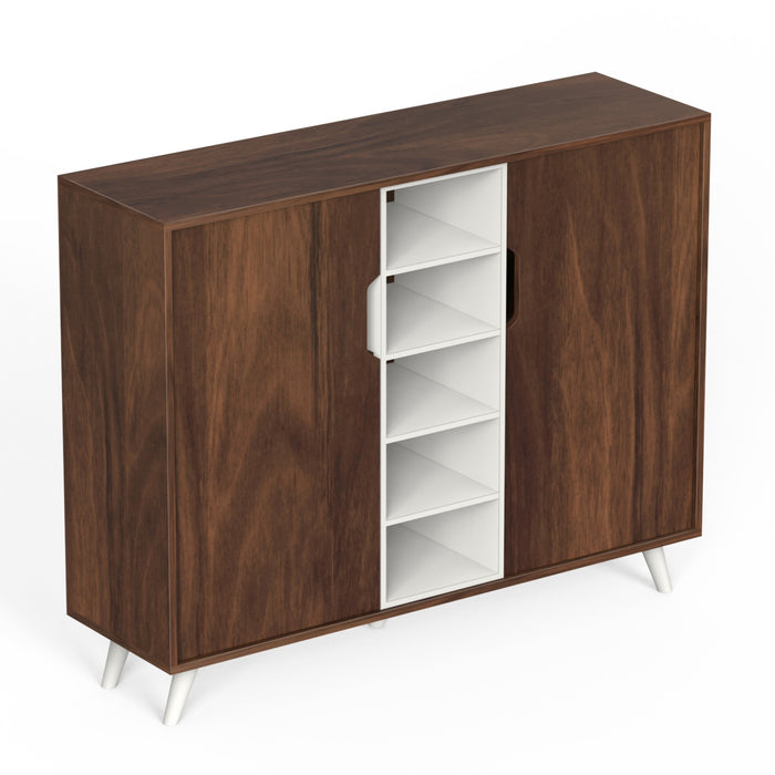 Furlyn Engineered Wood Dual Tone 2 Doors Shoe Rack Cabinet Slipper Footwear Stand Organizer with Handle Less Desgin & 5 Closed Shelves can Store Up to 25 Pairs for Home (Brown Maple & White)