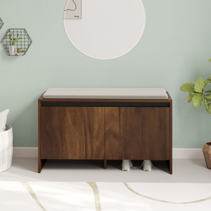 Mavis Wooden Shoe Rack with Cushioned Seat, Shoe Storage Cabinet Organizer, Slipper Footwear Stand for Living Room Home, Upto 10-12 Pairs DIY (Brown Maple) (90 x 34 x 49.7) CM