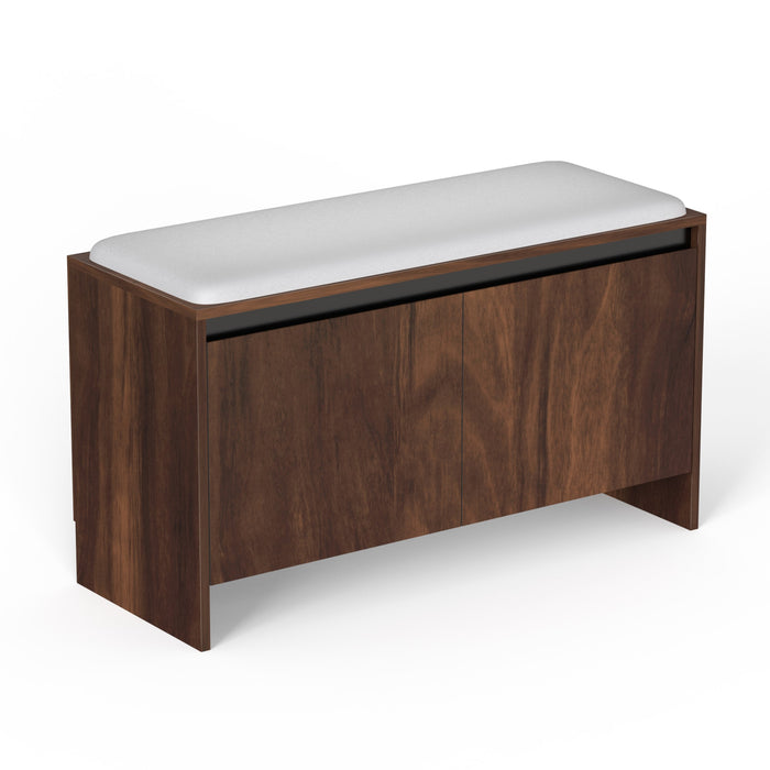 Mavis Wooden Shoe Rack with Cushioned Seat, Shoe Storage Cabinet Organizer, Slipper Footwear Stand for Living Room Home, Upto 10-12 Pairs DIY (Brown Maple) (90 x 34 x 49.7) CM