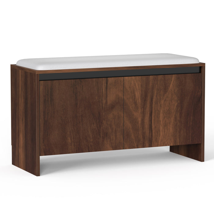 Mavis Wooden Shoe Rack with Cushioned Seat, Shoe Storage Cabinet Organizer, Slipper Footwear Stand for Living Room Home, Upto 10-12 Pairs DIY (Brown Maple) (90 x 34 x 49.7) CM