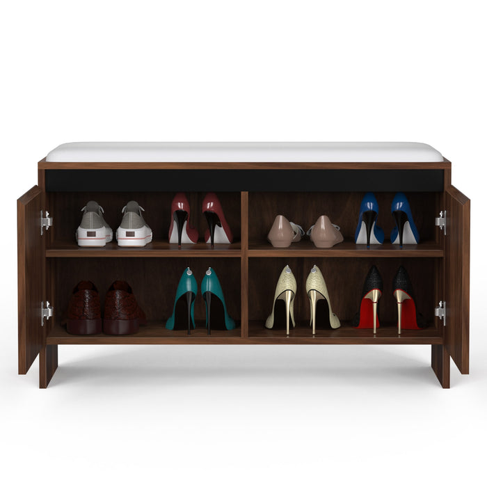 Mavis Wooden Shoe Rack with Cushioned Seat, Shoe Storage Cabinet Organizer, Slipper Footwear Stand for Living Room Home, Upto 10-12 Pairs DIY (Brown Maple) (90 x 34 x 49.7) CM