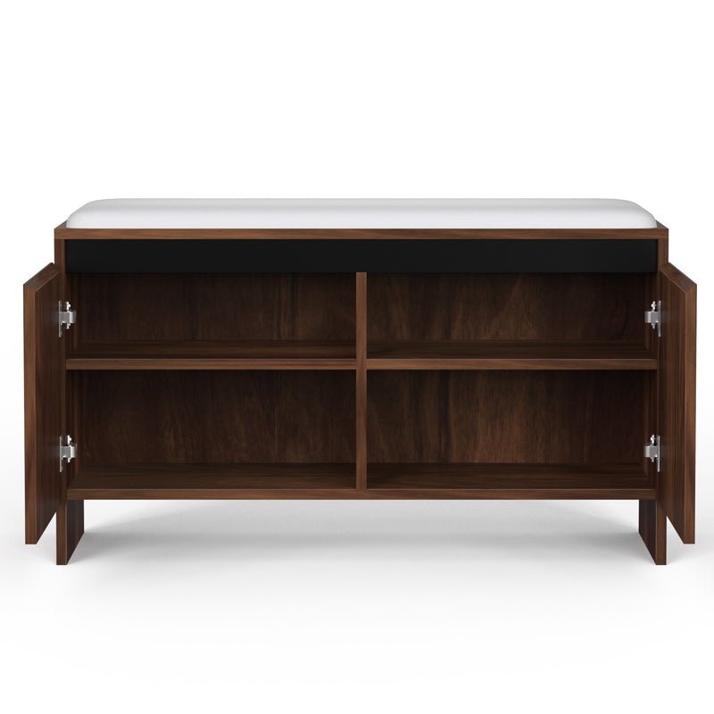 Mavis wooden shoe rack with cushioned seat, storage cabinet stores upto 10-12 pairs - DIY (Brown Maple)