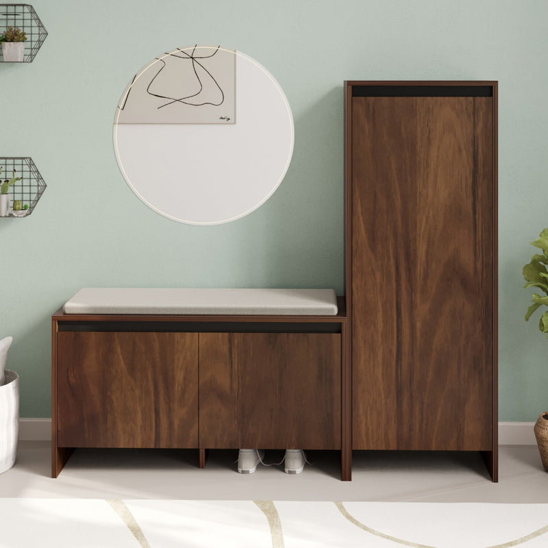 Mavis Wooden Shoe Rack with Cushioned Seating & Tall Storage Cabinet