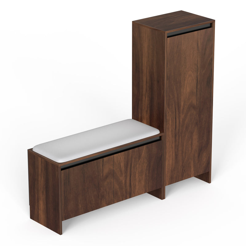 Mavis Wooden Shoe Rack with Cushioned Seating & Tall Storage Cabinet