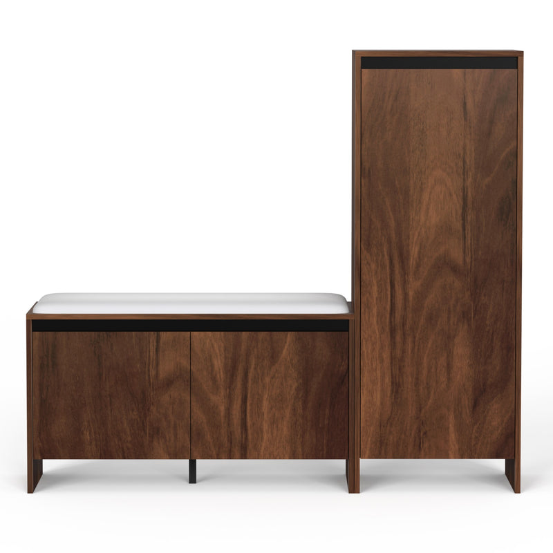 Mavis Wooden Shoe Rack with Cushioned Seating & Tall Storage Cabinet