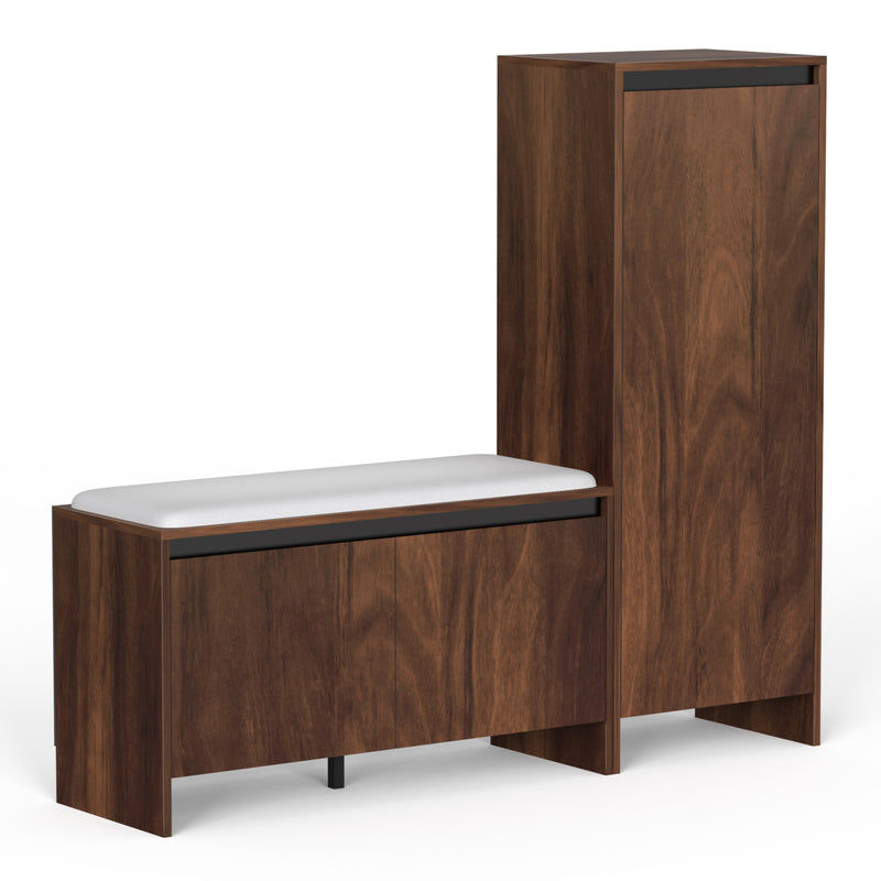 Mavis Wooden Shoe Rack with Cushioned Seating & Tall Storage Cabinet