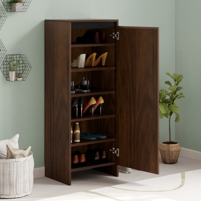 Mavis Tall Multipuporse Wooden Shoe Rack, Storage Books & File Cabinet Organizer, Slipper Footwear Stand with Handleless Design for Living Room Home, Upto 12-14 Pairs DIY (Brown Maple)