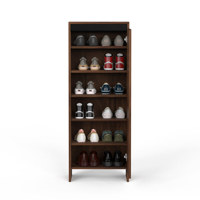 Mavis Tall Multipuporse Wooden Shoe Rack, Storage Books & File Cabinet Organizer, Slipper Footwear Stand with Handleless Design for Living Room Home, Upto 12-14 Pairs DIY (Brown Maple)