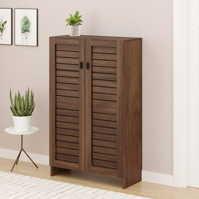 Wimzoe Engineered Wood Single Tone 2 Doors Shoe Rack Cabinet Slipper Footwear Stand Organizer with Closed Shelves can Store Up to 16 Pairs for Home (Brown Maple. Upto UK 9)