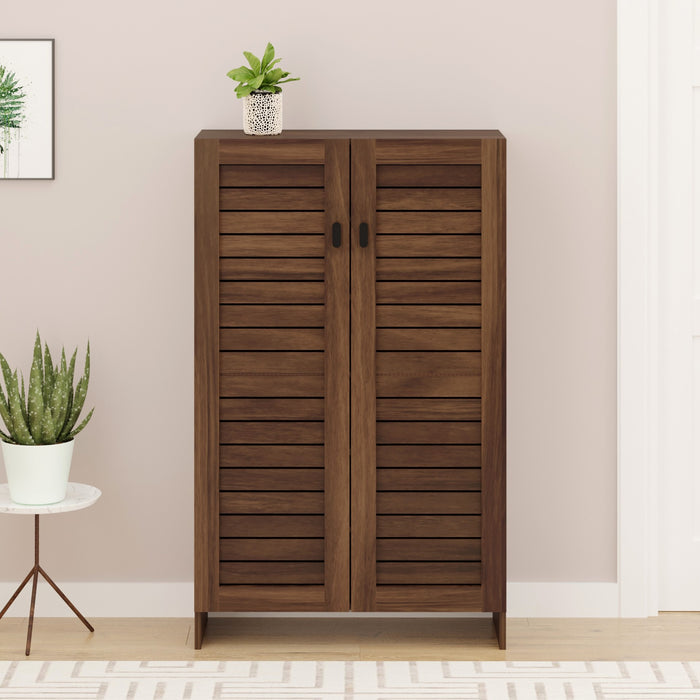 Wimzoe Engineered Wood Single Tone 2 Doors Shoe Rack Cabinet Slipper Footwear Stand Organizer with Closed Shelves can Store Up to 16 Pairs for Home (Brown Maple. Upto UK 9)