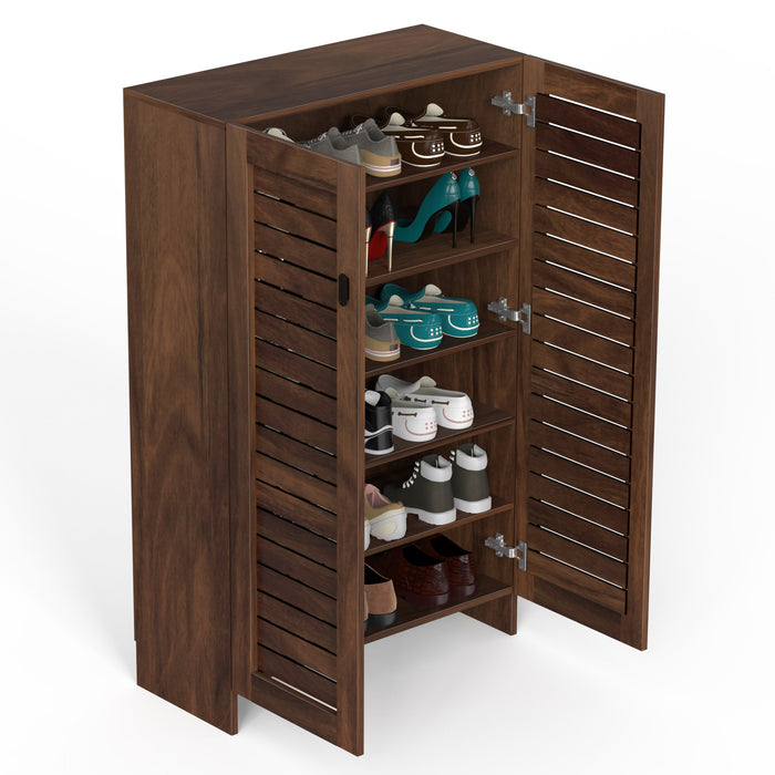 Wimzoe Engineered Wood Single Tone 2 Doors Shoe Rack Cabinet Slipper Footwear Stand Organizer with Closed Shelves can Store Up to 16 Pairs for Home (Brown Maple. Upto UK 9)