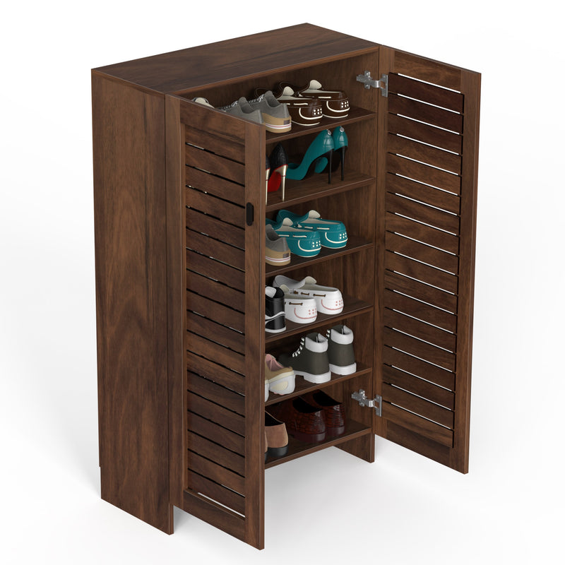Wimzoe 2 doors shoe rack cabinet , store upto 16 pairs for home (Brown Maple. Upto UK 9)