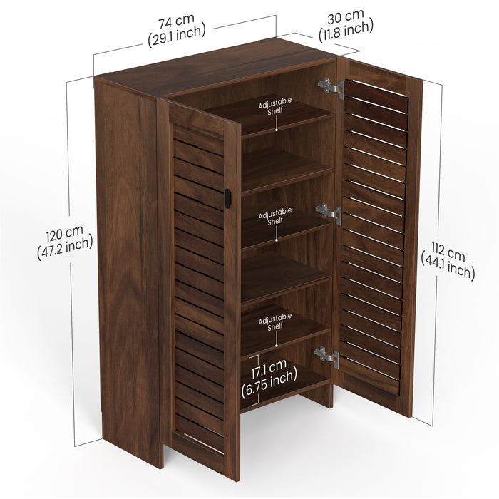 Wimzoe Engineered Wood Single Tone 2 Doors Shoe Rack Cabinet Slipper Footwear Stand Organizer with Closed Shelves can Store Up to 16 Pairs for Home (Brown Maple. Upto UK 9)