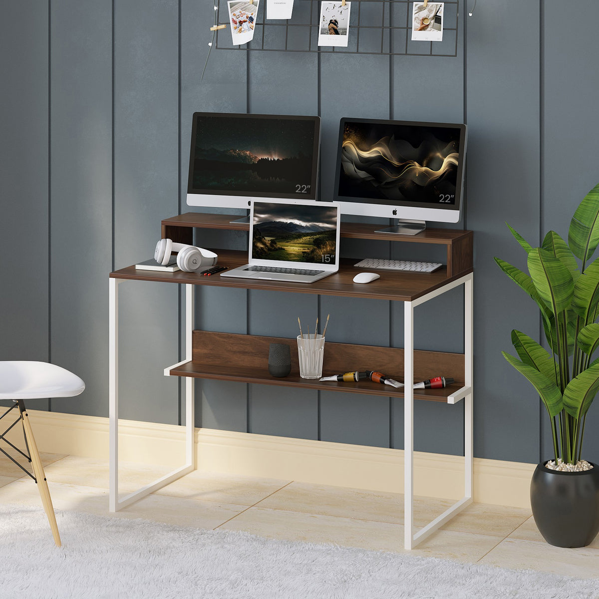 Corbyn Plus Study and Computer Laptop Table with Monitor Stand — Bluewud