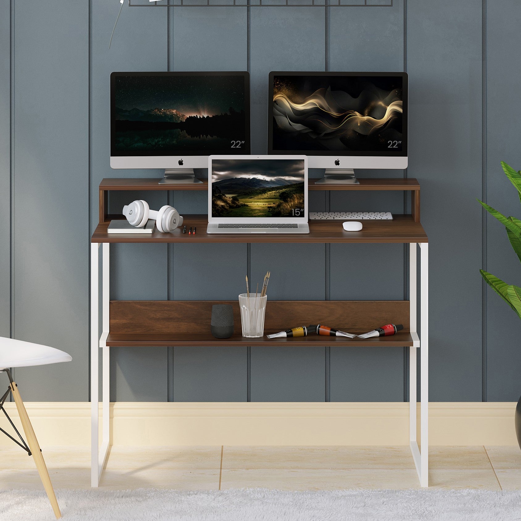 Corbyn Plus Study and Computer Laptop Table with Monitor Stand — Bluewud