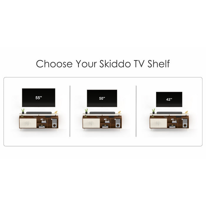 Skiddo TV Unit, Ideal for 55" |Brown Maple & Frosty