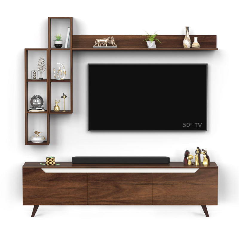 Blesky Miltra TV Unit & Cabinet with Wall Shelves (Idealfor TV Upto 60" )