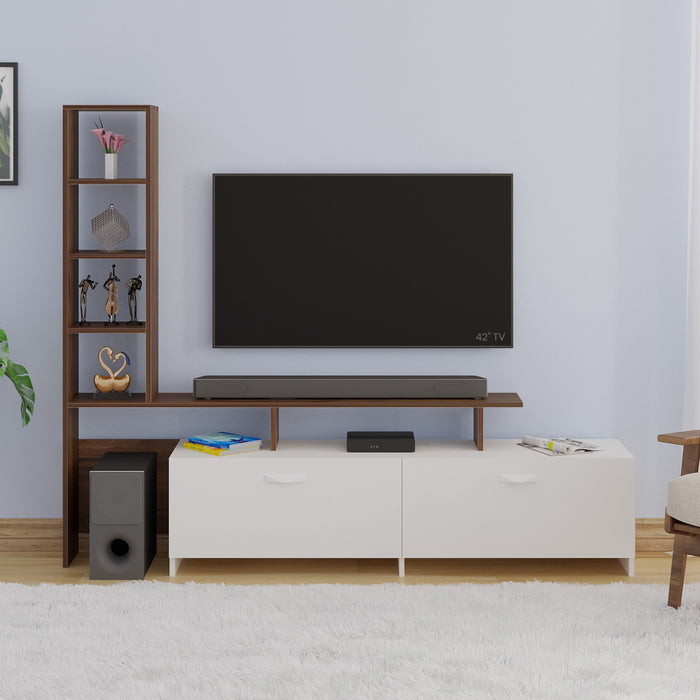 Amy Engineered Wood TV Entertainment Unit Set Top Box Stand/TV Cabinet with Shelves for Books & Décor Display Unit Bed Living Room Upto 65 Inches - DIY (Brown Maple & White)