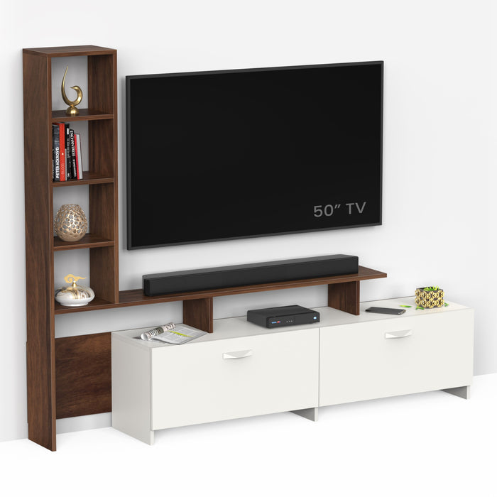 Amy Engineered Wood TV Entertainment Unit Set Top Box Stand/TV Cabinet with Shelves for Books & Décor Display Unit Bed Living Room Upto 65 Inches - DIY (Brown Maple & White)