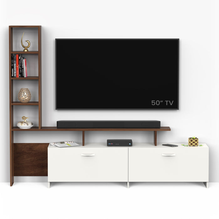 Amy Engineered Wood TV Entertainment Unit Set Top Box Stand/TV Cabinet with Shelves for Books & Décor Display Unit Bed Living Room Upto 65 Inches - DIY (Brown Maple & White)