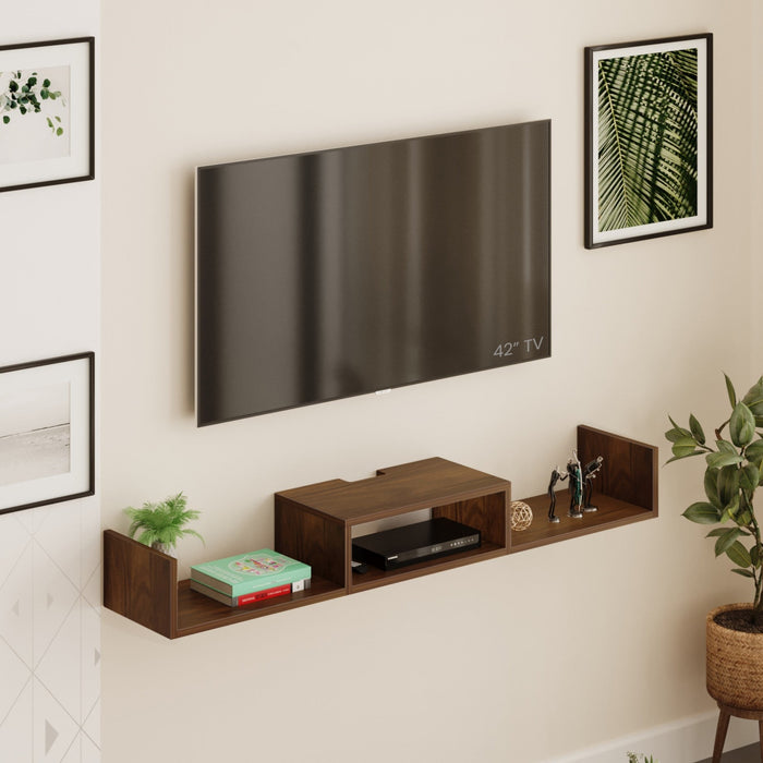 Aero Engineering Wood Wall Mount TV Entertainment Unit Set Top Box Stand/TV Cabinet with Shelves for Books & Décor Display Unit Bed Living Room Large Upto 50 Inches