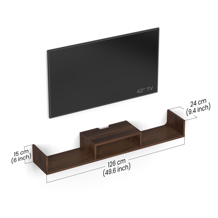 Aero Engineering Wood Wall Mount TV Entertainment Unit Set Top Box Stand/TV Cabinet with Shelves for Books & Décor Display Unit Bed Living Room Large Upto 50 Inches