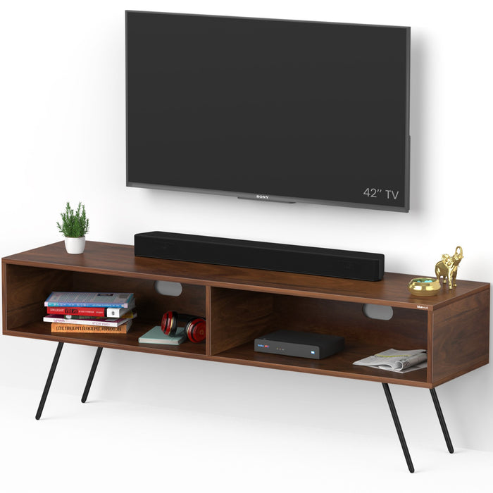 Averyl Engineering Wood TV Entertainment Unit /TV Cabinet with Shelves with Black Pencil Legs, Ideal for 55 Inches