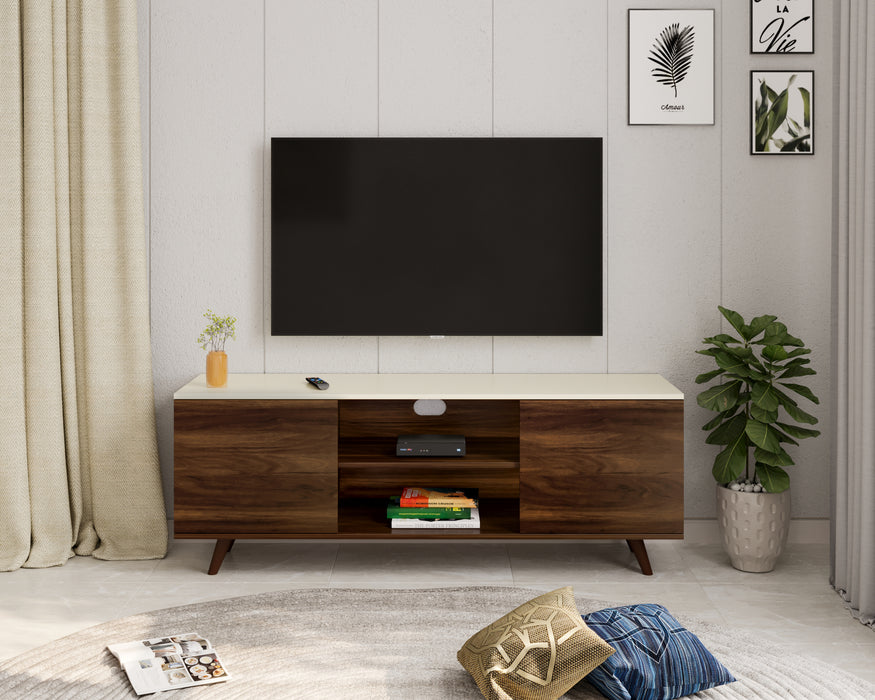 Harmond Engineered Wood Tv Entertainment Unit Cabinet with Storage, (Brown Maple & Ivory, for Upto 50"