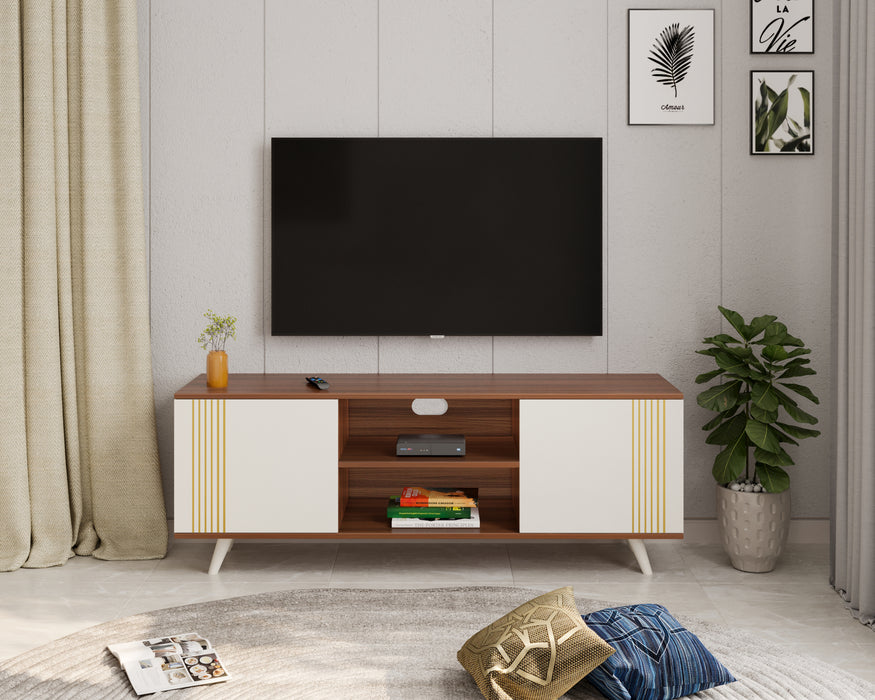 Harmond TV Unit for Living Room with Open & Close Storage Shelves (Walnut & Frosty)