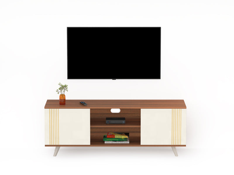 Harmond TV Unit for Living Room with Open & Close Storage Shelves (Walnut & Frosty)