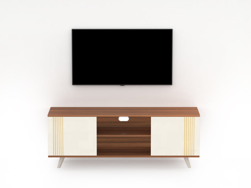 Harmond TV Unit for Living Room with Open & Close Storage Shelves (Walnut & Frosty)