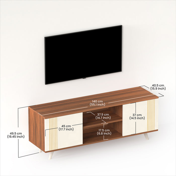 Harmond TV Unit for Living Room with Open & Close Storage Shelves (Walnut & Frosty)