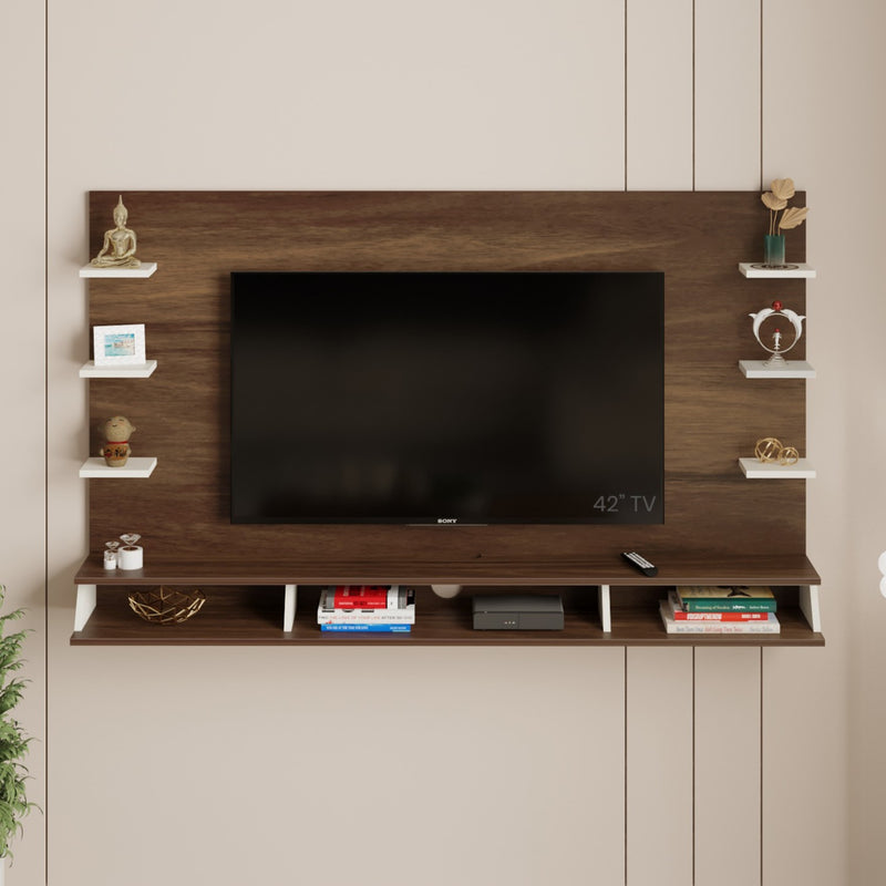Harri TV unit cabinet with shelves for books & décor display , ideal for 55 inches TV- DIY (Brown Maple & White)