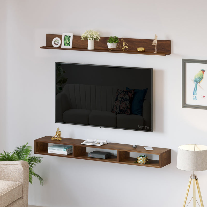 Kunsua Engineering Wood Wall Mount TV Entertainment Unit Set Top Box Stand/TV |Maple