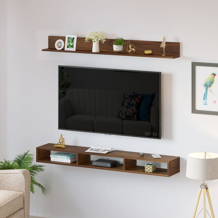 Kunsua Engineering Wood Wall Mount TV Entertainment Unit Set Top Box Stand/TV |Maple