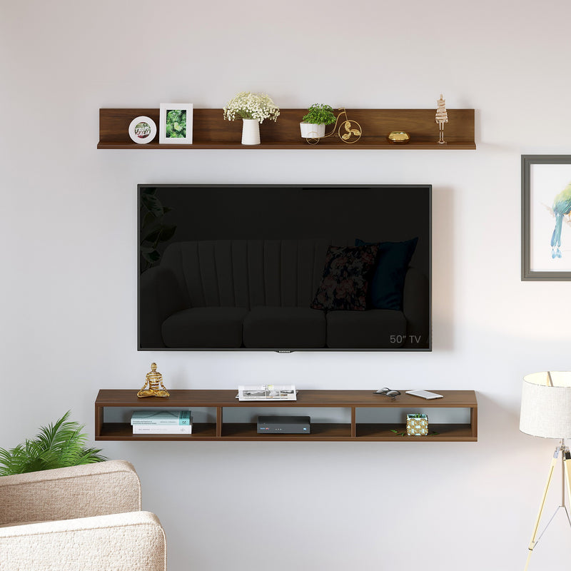 Kunsua Engineering Wood Wall Mount TV Entertainment Unit Set Top Box Stand/TV |Maple