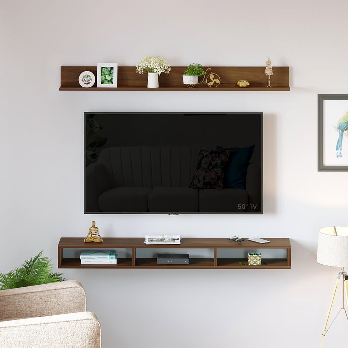 Kunsua Engineering Wood Wall Mount TV Entertainment Unit Set Top Box Stand/TV |Maple