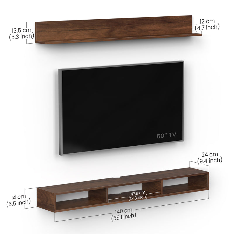 Kunsua Engineering Wood Wall Mount TV Entertainment Unit Set Top Box Stand/TV |Maple