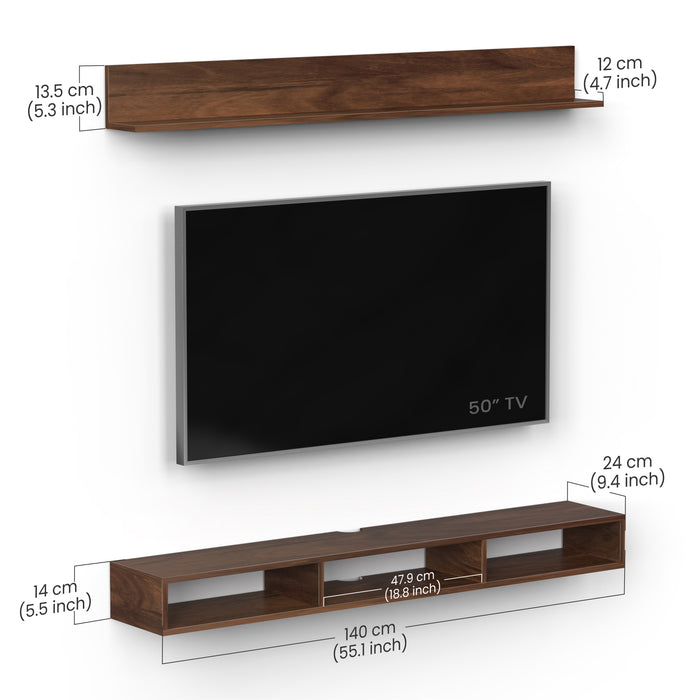 Kunsua Engineering Wood Wall Mount TV Entertainment Unit Set Top Box Stand/TV |Maple